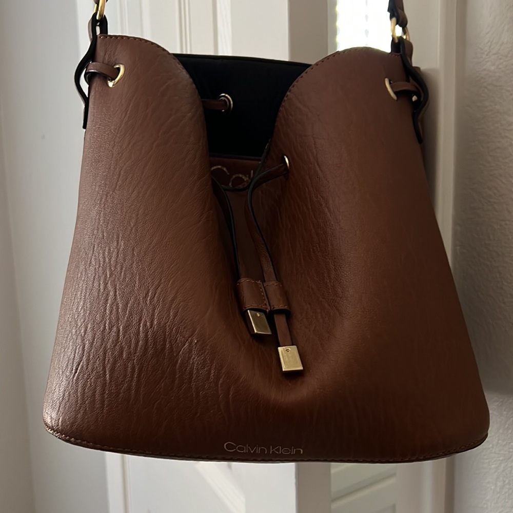 Calvin Klein Brown Faux Leather Bucket Bag - Picture 3 of 7